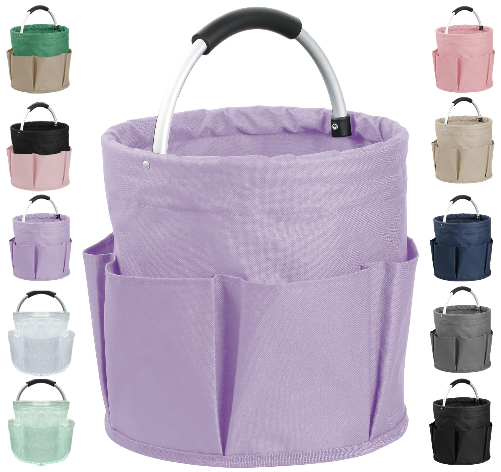 IHOMAGIC 17L Foldable Cleaning Caddy with Handle, Caddy Organiser with 6 Pockets, Portable Tool Bag, Multifunctional 600D Oxford Cloth Storage Basket for Travelling, Cleaning, Purple
