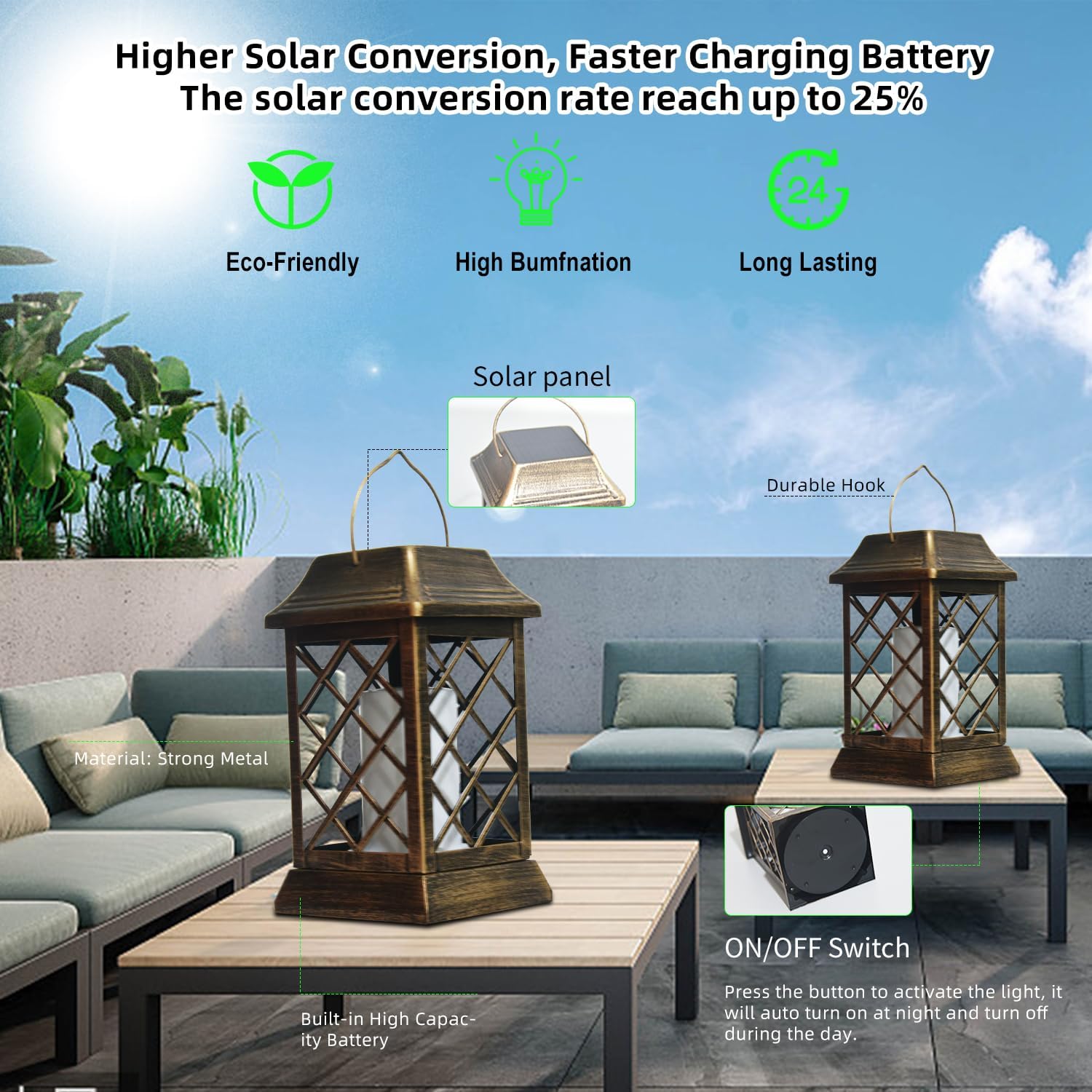2 Pack Solar Lantern With Flickering Flame Candle, 13" Outdoor Waterproof Solar Lanterns Garden Decorative Glass Hanging Lantern Metal Outdoor Patio Yard Ta