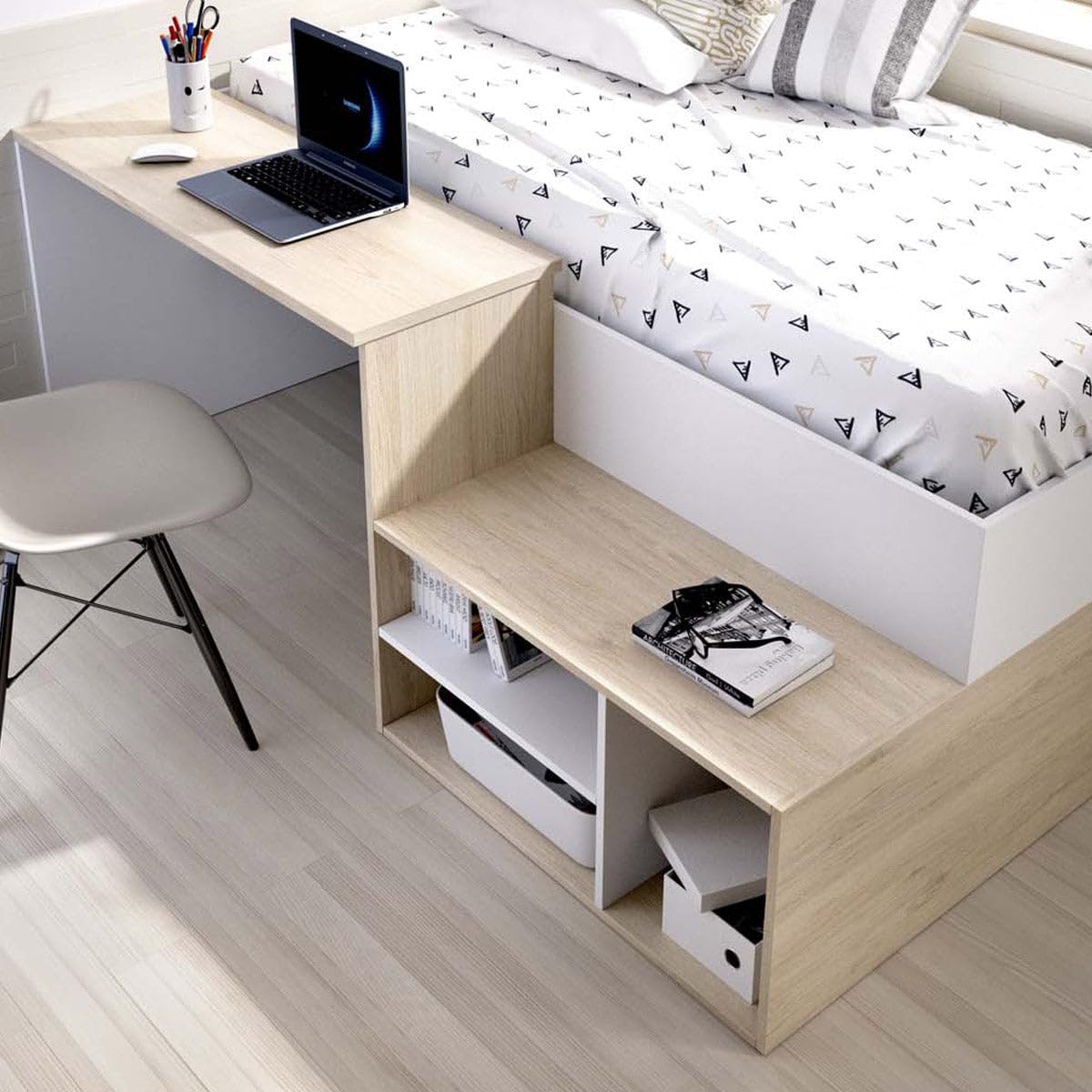 DEKIT - Pack Ahorro Cama Escritorio Kric con colchón Nova y somier Lama Ancha 90 x 190 cm