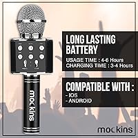 Vista 3 de Mockins Micrófono de Karaoke Bluetooth Negro para Niños con Altavoz Bluetooth Integrado Micrófono Inalámbrico de Karaoke Compatible con iPhone