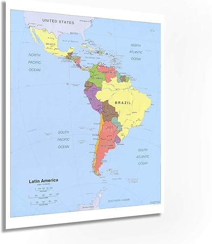 HISTORIX Mapa de América Latina 2006 Mapa de pared de 24 x 30 pulgadas de América Central y del Sur Decoración ideal para el hogar u oficina