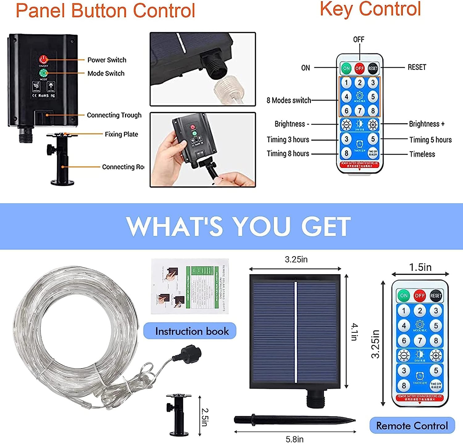 32 m, 300 LED, catena di luci solari per esterni, impermeabile, con telecomando, timer, striscia LED, dimmerabile, tubo solare, decorazione stringa, luci solari di Natale (viola)