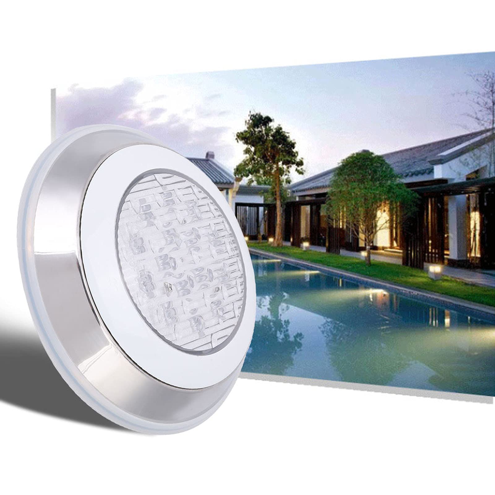 LED-Unterwasserleuchte, wasserdicht, 18 W, Edelstahl-Poolleuchte für Schwimmbäder, Brunnen, Landschaftsbeleuchtung, AC12 V, sichere Spannung, langlebig, Schutzart IP68, 22,5 cm