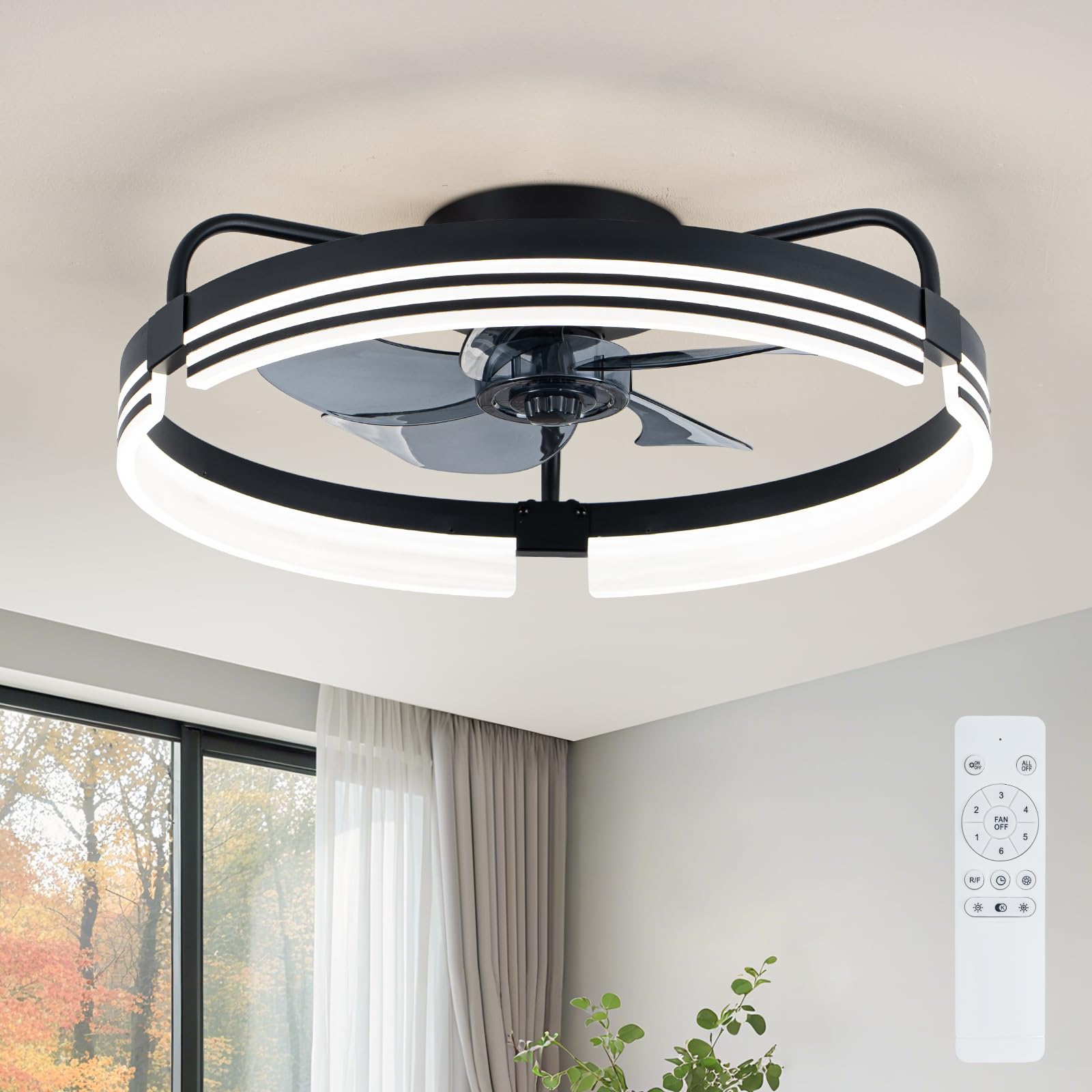 LMiSQ Ceiling Fans with Lights and Remote, 6 Speeds Reversible 50cm Dimmable Low Profile Ceiling Fan Light, Timing Quiet Ceiling Fans for Bedroom, Kitchen, Dining Room, Living Room