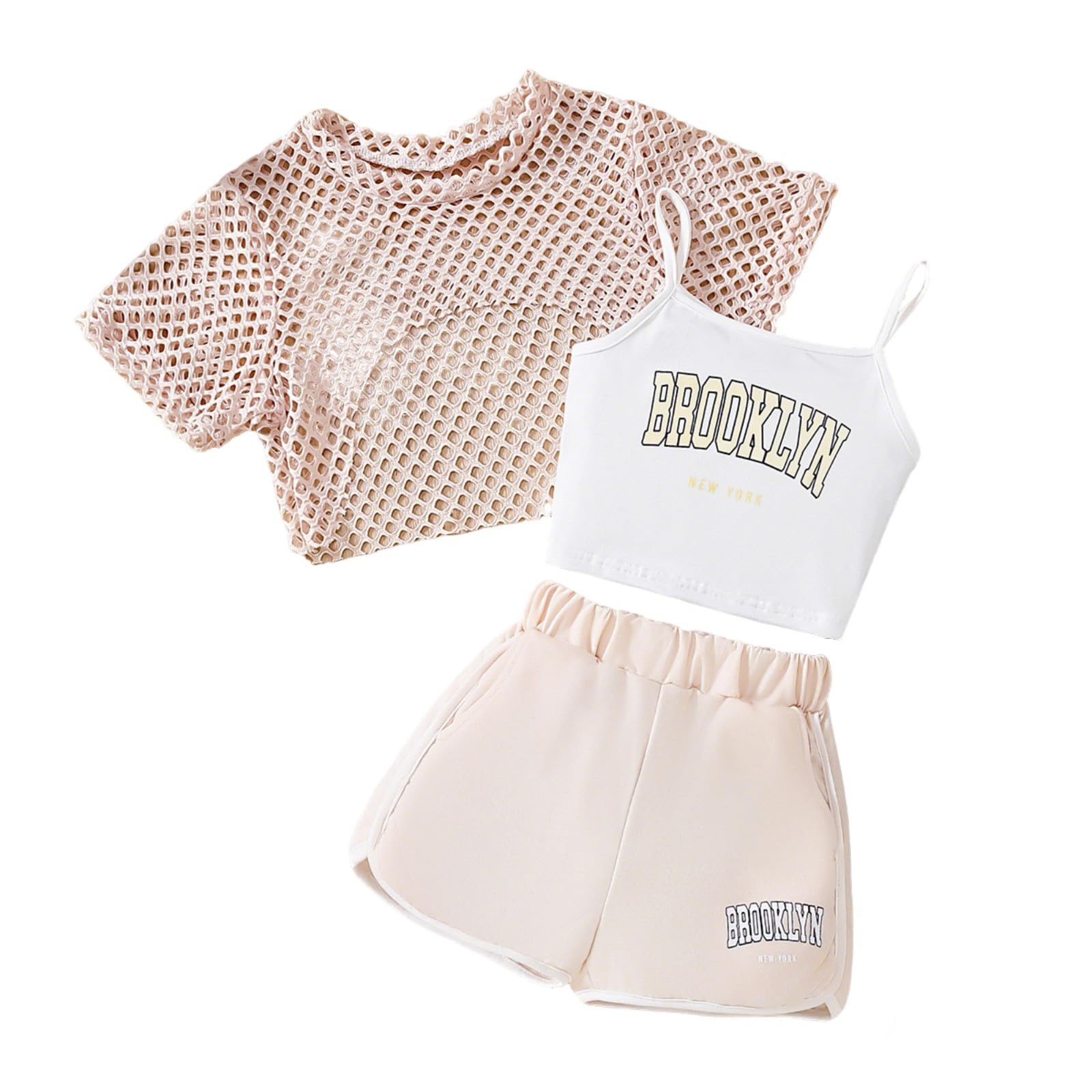 Ensemble Enfant Fille Ete 5-14 ans Fashion Ensemble Haut à Manches Courtes + Debardeur + Short Adolescente Fille Chic Ample Casual Plage Vacances