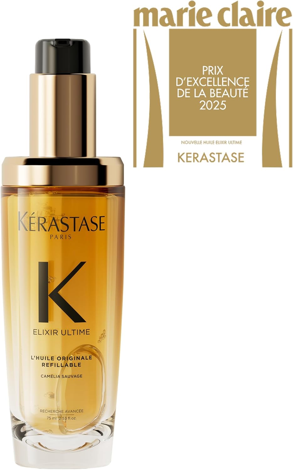 Kérastase Elixir Ultime L'Huile Originale, Óleo Capilar Nutrição Profunda, Brilho Proteção Térmica, Antifrizz e Maciez para Todos os Tipos de Cabelo, 75ml