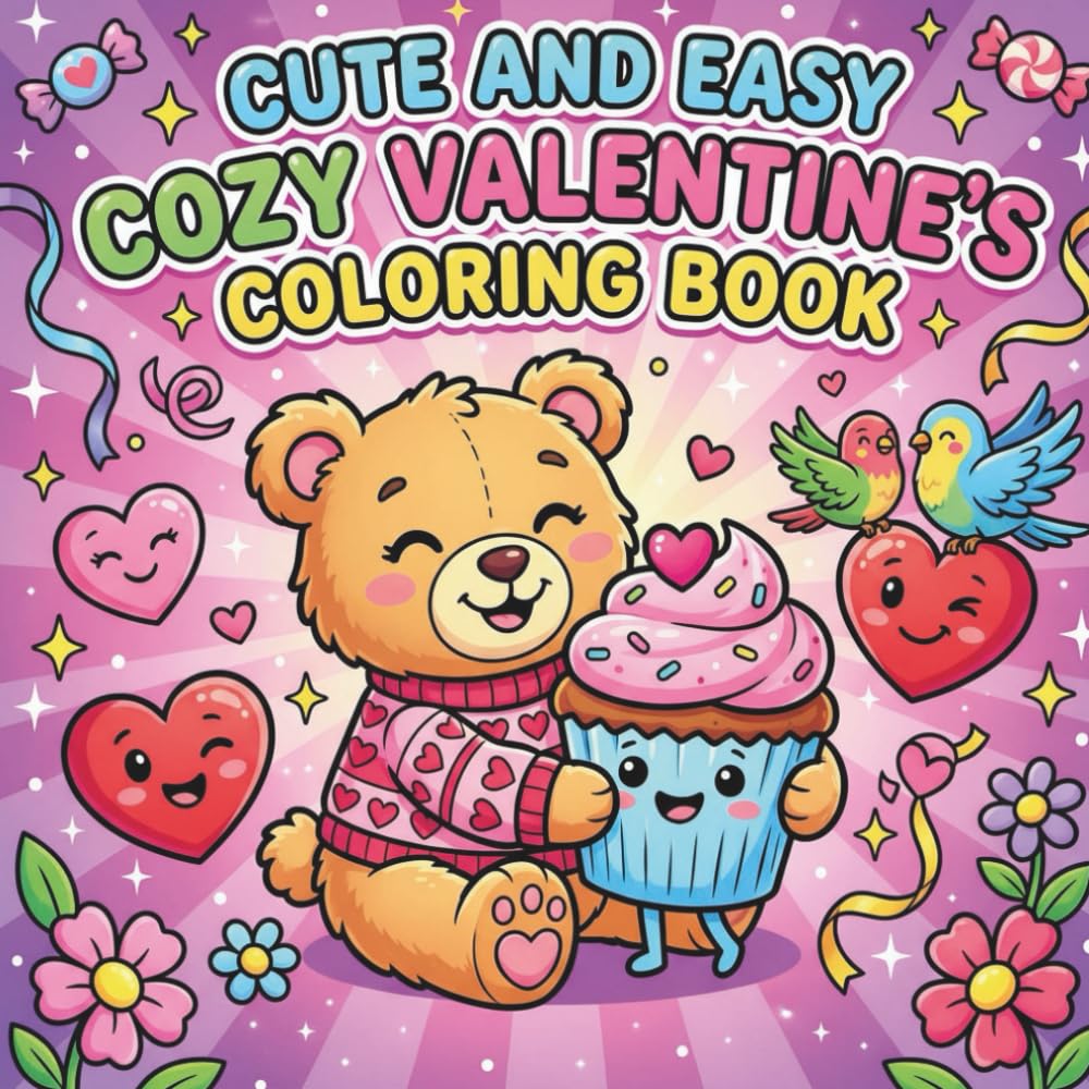 Cute And Easy Cozy Valentine's Coloring Book: Cute Valentine Coloring Book with Adorable Animals, Hearts & Sweet Scenes | Fun Bold & Easy Pages and Perfect Valentine Gift for Kids, Teens & Adults