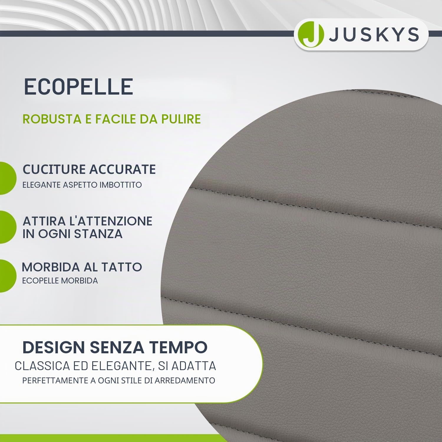 Juskys Set da 4 sedie da pranzo Loja con rivestimento in ecopelle e schienale alto - struttura in acciaio stabile, supporta fino a 120 kg - sedie da cucina e sala da pranzo grigie