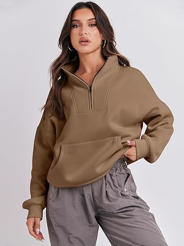 Miniatura 4 de ANRABESS Sudaderas de manga larga para mujer, forro polar de gran tamaño, media cremallera, sudaderas con capucha para adolescentes y niñas, suéter