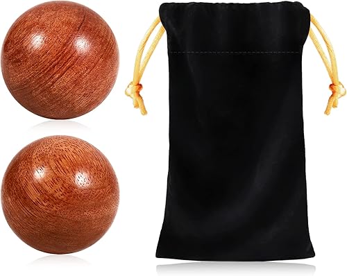 Learay 2 bolas de madera Baoding, bolas de masaje de ejercicio de salud chino con bolsa de transporte para aliviar el estrés, bolas de ejercicio de