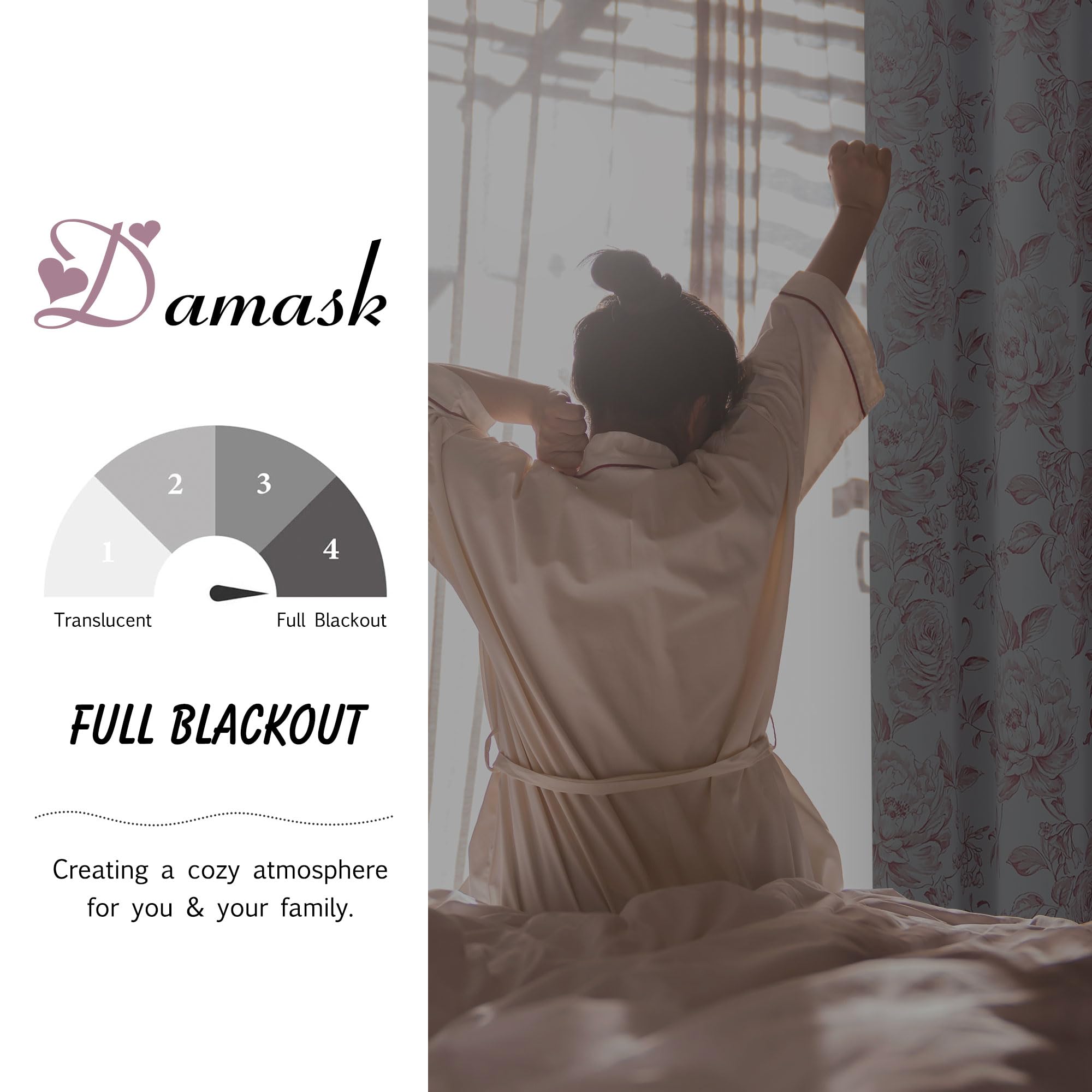 Beauoop Floral 100% Blackout Curtains 84 Inches Long 2 Panels for Bedroom Living Room Pink White Farmhouse Dusty Rose Flower Patterned Room Darkening Thermal Grommet Window Treatments Drapes, 50X84