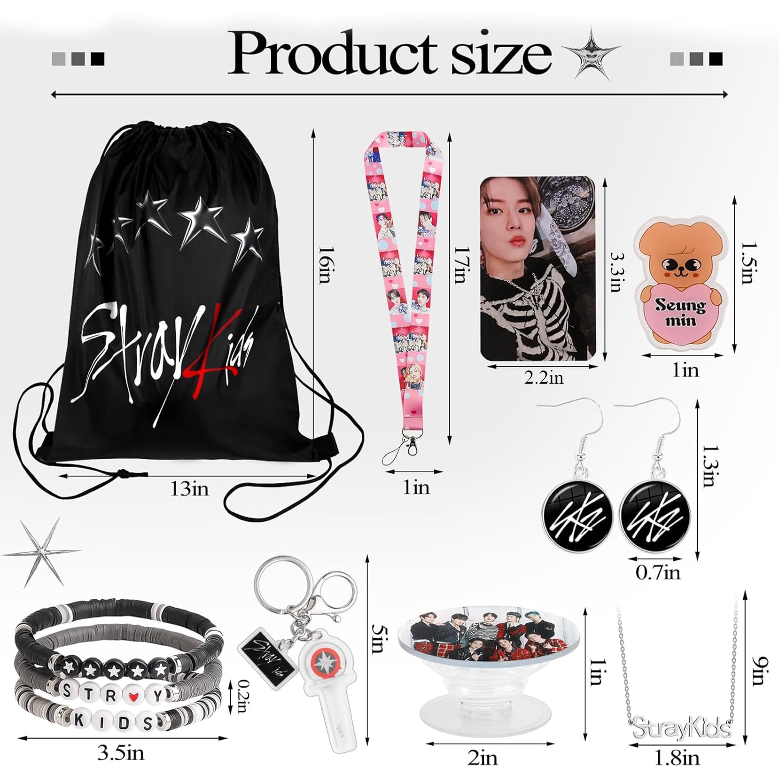 Japior Stray Kids Gifts Set,Including Drawstring Bag, 8 Skzoo