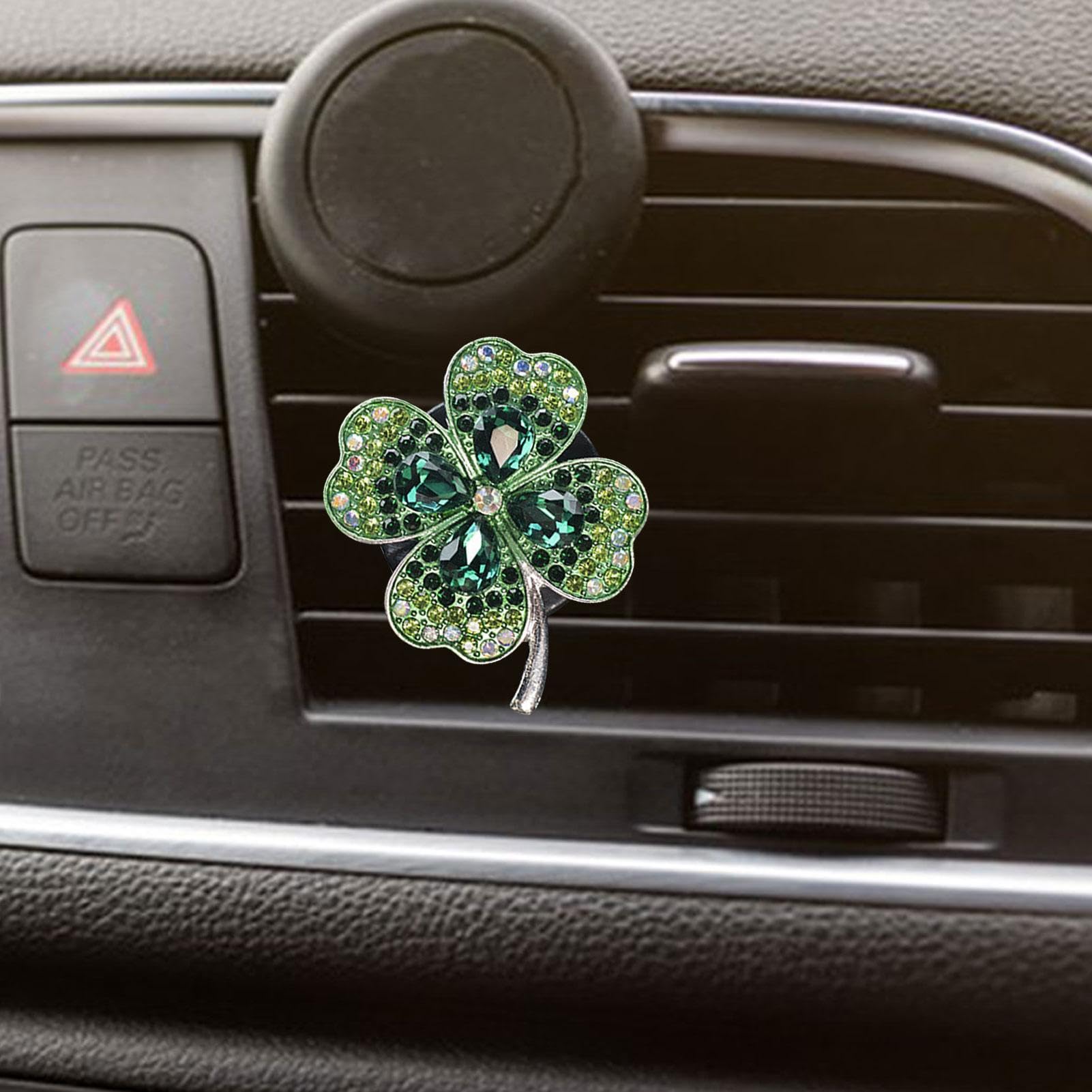 Maciun Deodorante per auto a forma di quadrifoglio, in lega, antiruggine per bocchetta 'aria, profumo di lunga durata, decorativo, multifunzione, girevole, ornamento per veicoli