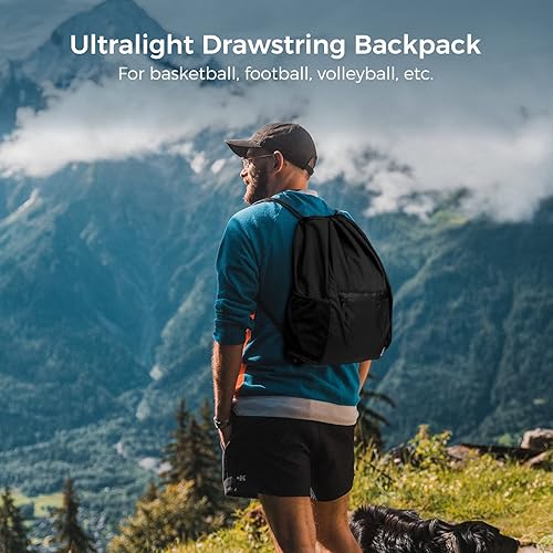 Miniatura 7 de pack all Mochila con cordón, bolsa de gimnasio deportiva resistente al agua, bolsa de entrenamiento ligera con bolsillo impermeable con cremallera