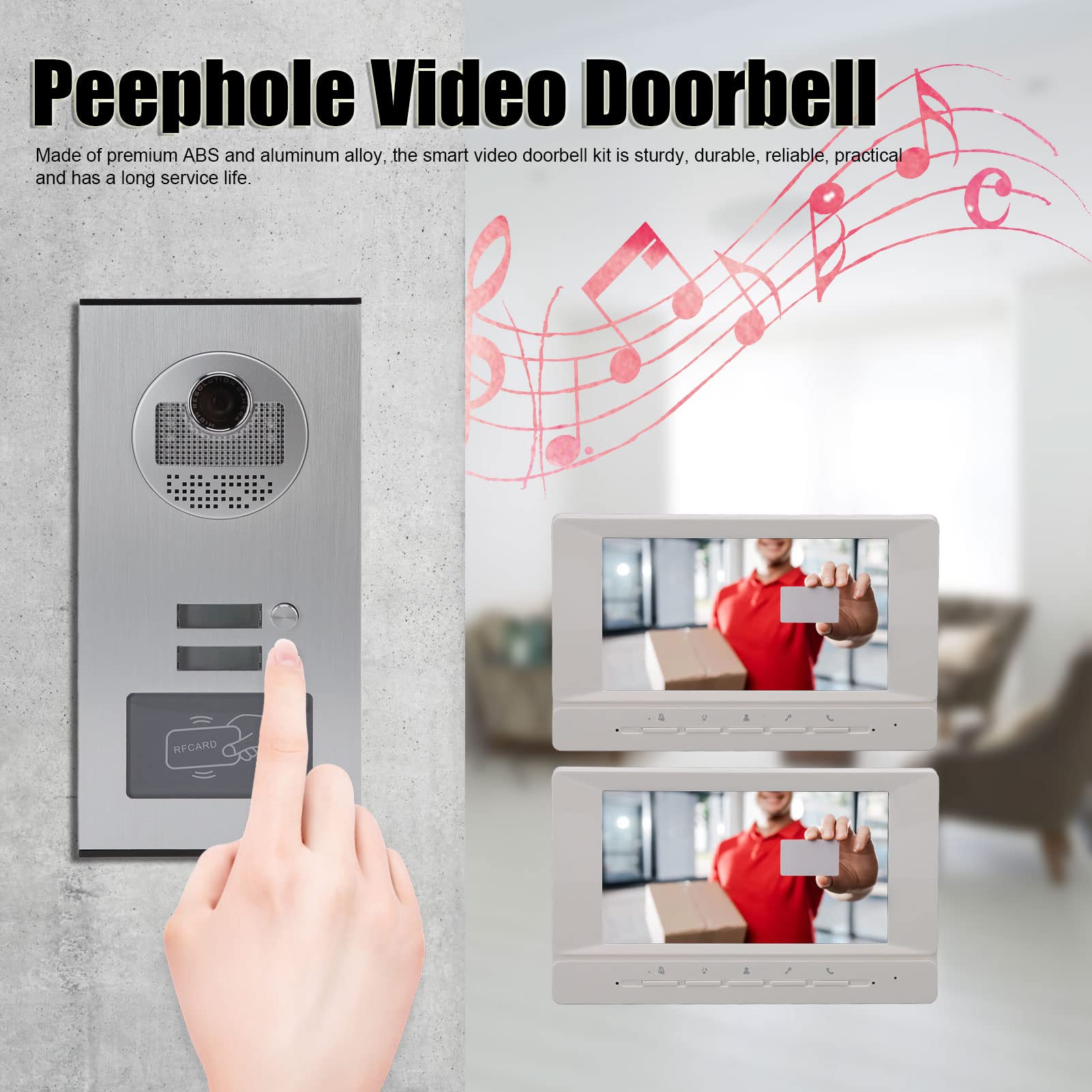 Videocamera Smart per Campanello, Campanello Spioncino a Scorrimento Carta d'identità 960P con 2 Schermi per Sicurezza Domestica, Appartamenti, Ville, Hotel, Uffici (Spina europea)