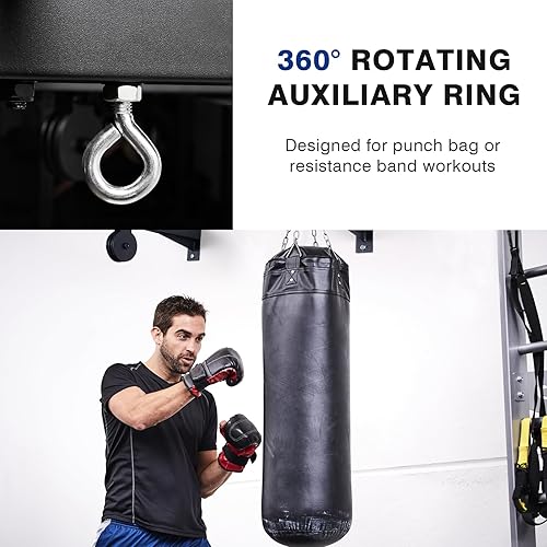 Miniatura 6 de LIONSCOOL Barra de dominadas multifuncional montada en la pared con sistema de polea, barra de barbilla de agarre múltiple de 48 pulgadas y 16