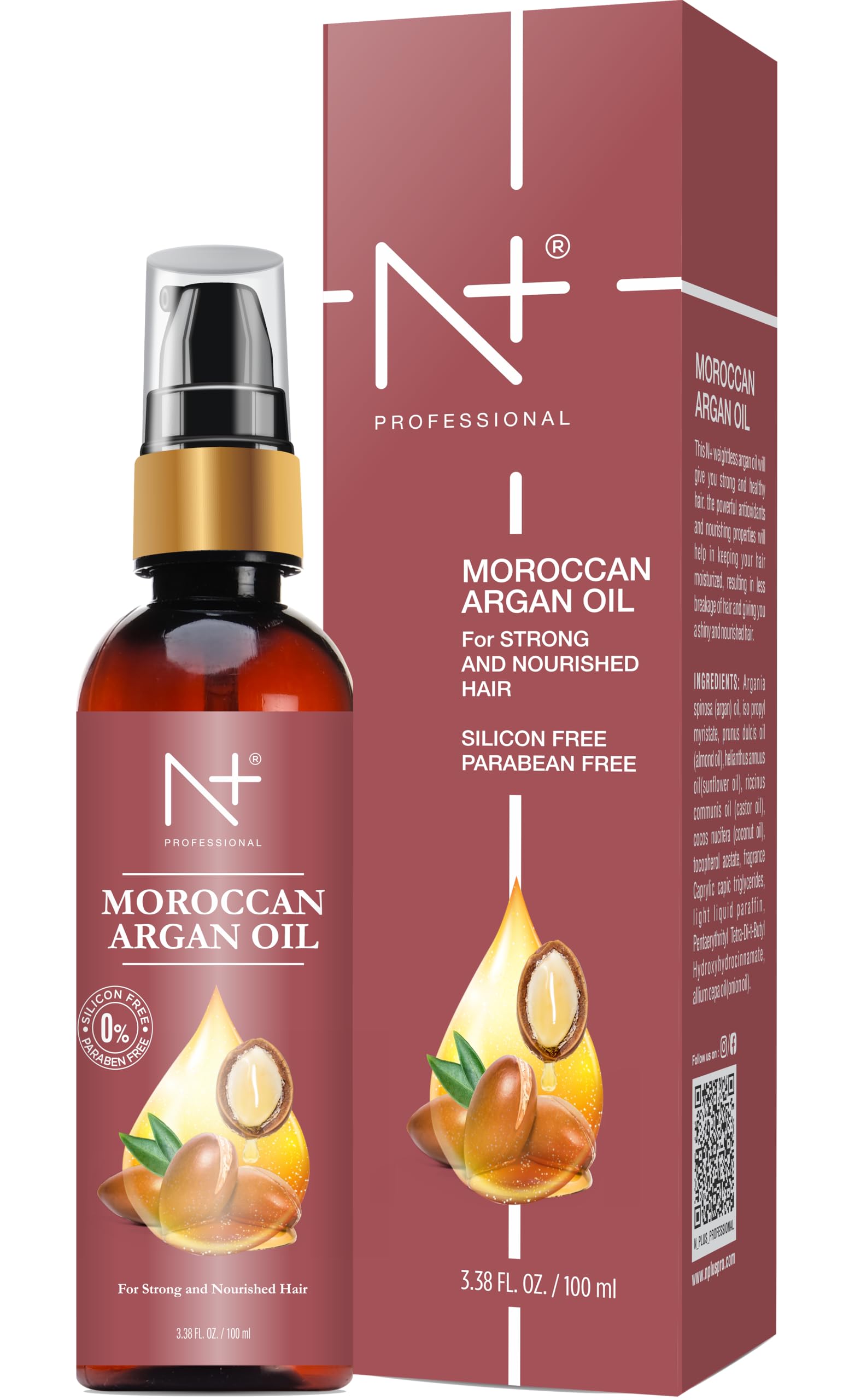 N Plus Professional Moroccan Argan Oil, For Strong and Nourished Hair, Silicon Free and Paraben Free - 100ml-image-46