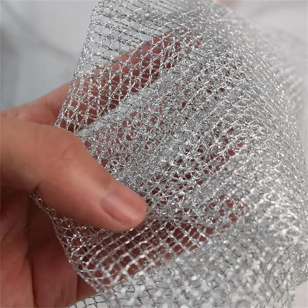 Tejido de malla elástica, Tela de costura gris plata y oro la tela malla que hace punto deformación los 90x135cm for el vestido(Gray Silver)