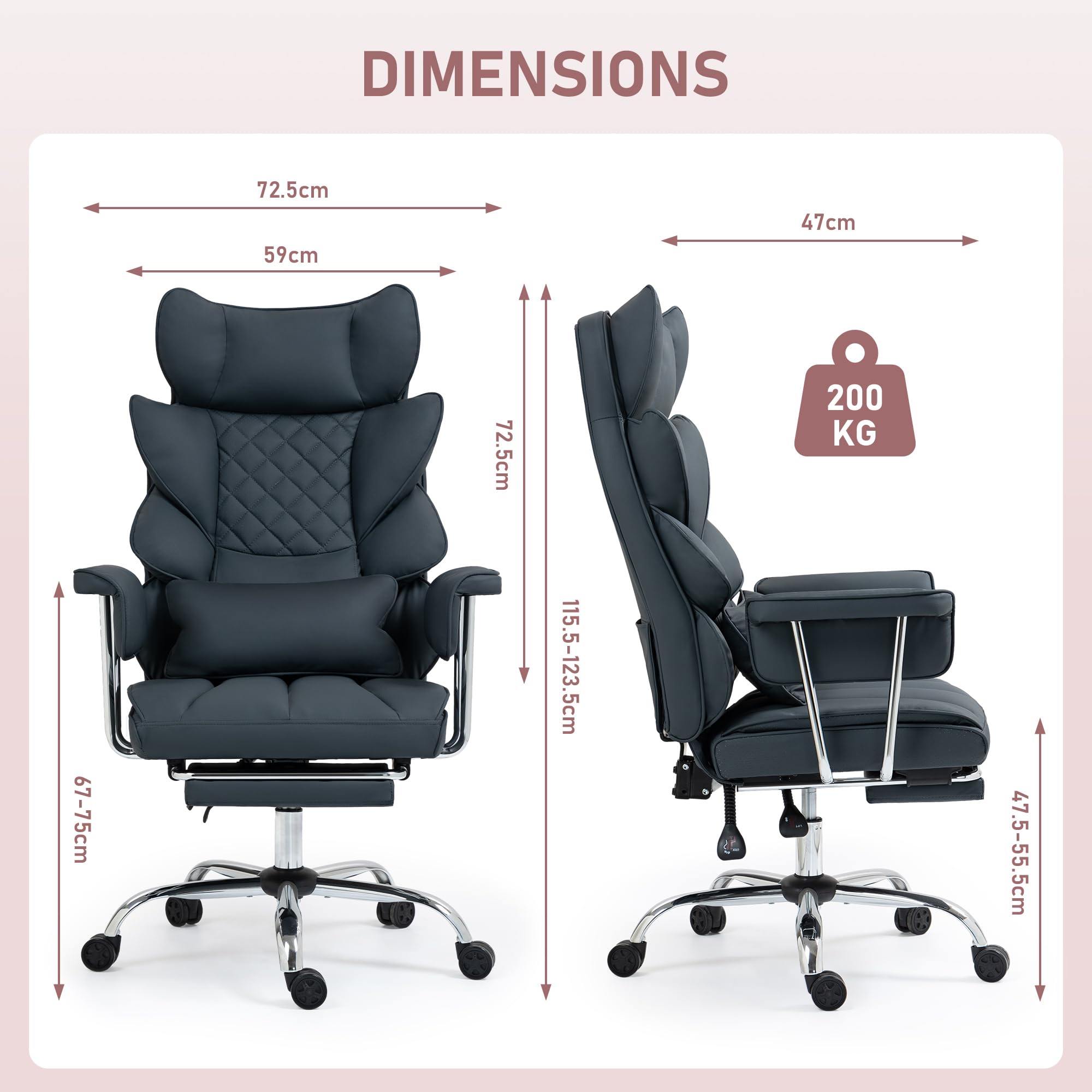 Sedia da Ufficio con Poggiapiedi - Sedia Ergonomica per Gaming e Dirigenti, con Rotazione a 360°, Schienale Regolabile da 90°-135° e Braccioli Morbidi per il Massimo Comfort (Nero)