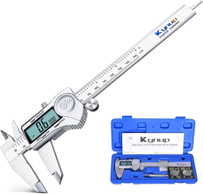 Kynup Digital Caliper, Caliper Measuring Tool, Stainless Steel Micrometer | 6 Inch Dial Vernier Caliper Tool, Inch/Metric/Fraction Conversion, Auto-Off & IP54 Splash Proof for DIY & Industrial Use