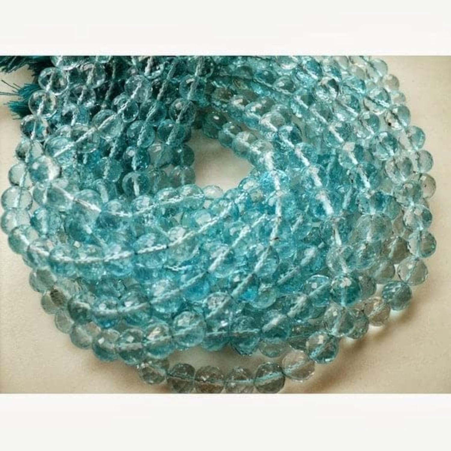 Perles rondelles de topaze bleue facettées de qualité joaillerie en fil de 10 pouces