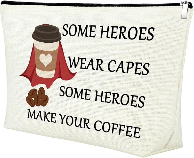 Necessaire Mxrymvu em lona com zíper e estampa dupla face Heroes Make Your Coffee