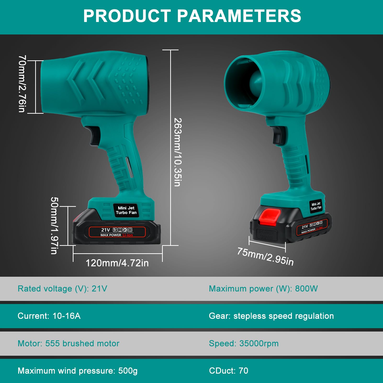 Ventilador turbo súper fuerte de 35000 rpm, ventilador turbo de mano para pistola de aire violenta, ventilador de chorro de 21 V, soplador de aire inalámbrico universal, para coche, jardín, limpieza