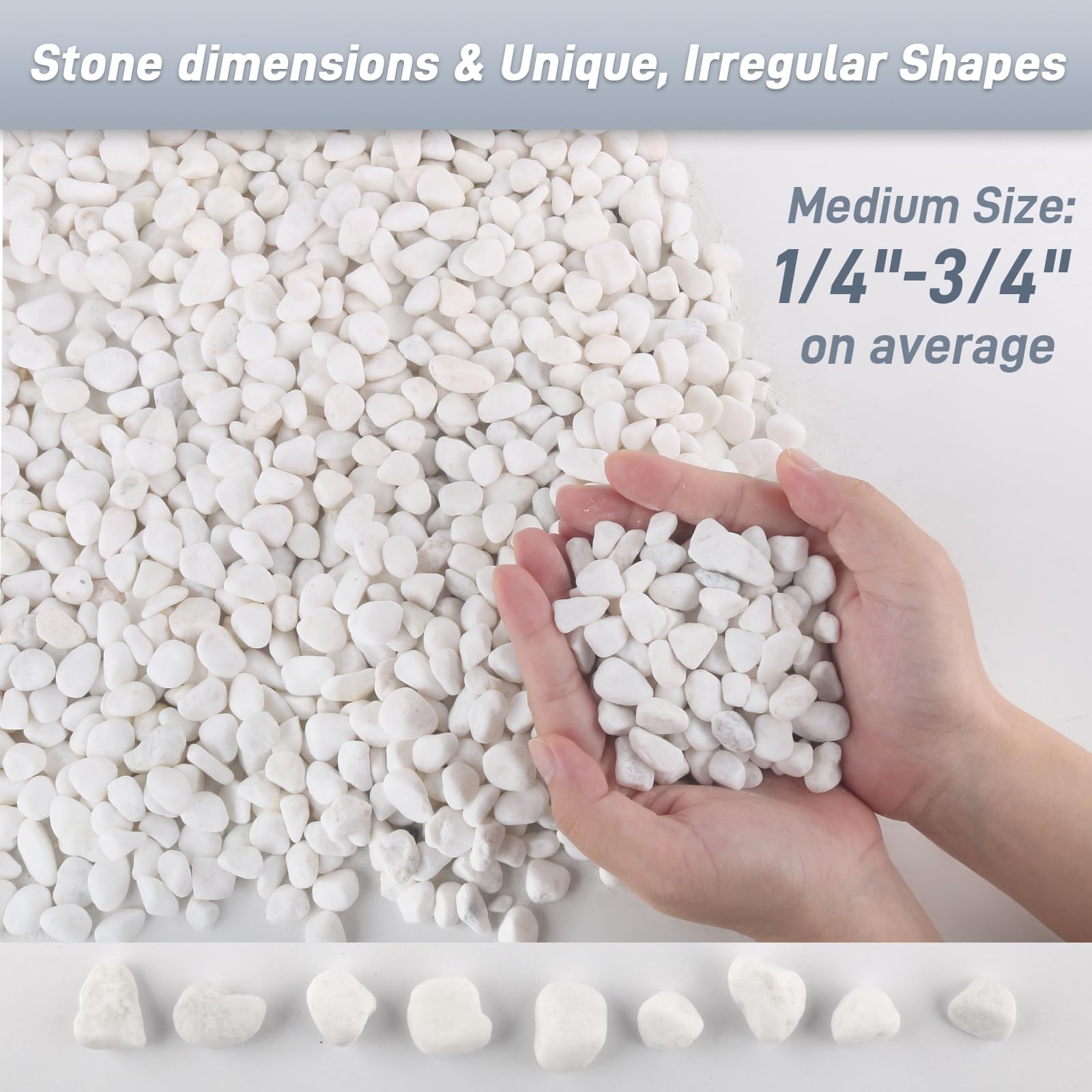 Mulctun Rocas blancas de 2 libras para plantas, piedras blancas de 1/4 a 3/4 pulgadas, piedras decorativas para jarrones, grava de acuario pequeña para peceras, rocas de jardín para plantas en maceta