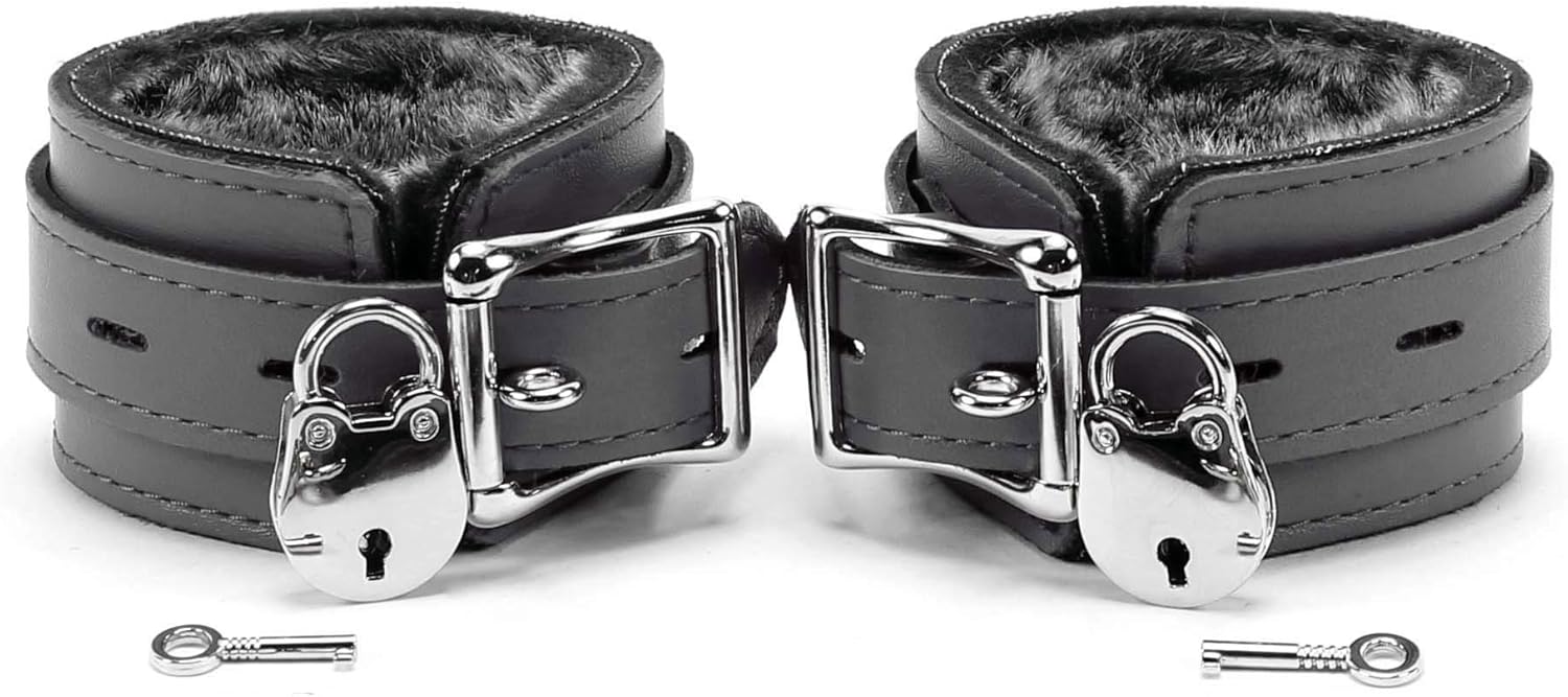 Barcelona Wrist Cuffs and Ankle Cuffs Combo Genuine Lambskin Leather (Deep Black) : Clothing, Shoes & Jewelry