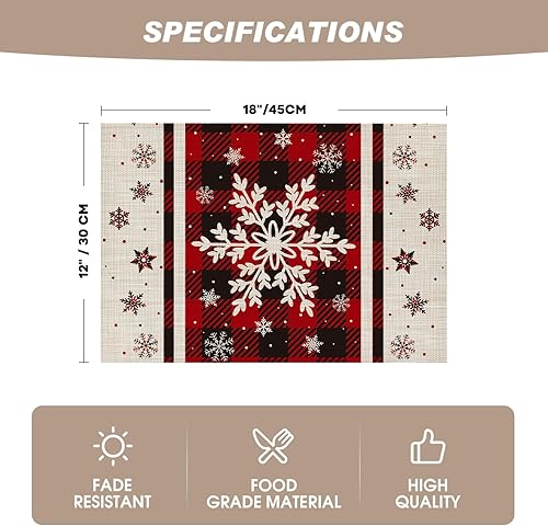 Miniatura 6 de Artoid Mode Juego de 4 manteles individuales de vinilo con copos de nieve, 12 x 18 pulgadas, lavables, antideslizantes, de PVC, para decoración de