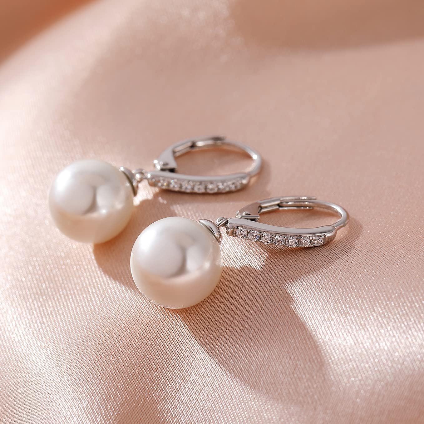 Jiamiaoi Pearl Dangle Earrings 925 Sterling Silver Pearl Earrings for Women 10mm White/Black Pearls - Image 4