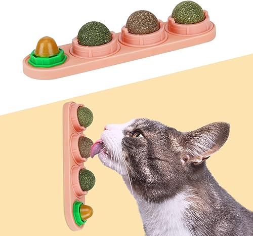 Paquete de 4 bolas de hierba gatera, bola de hierba gatera para pared de gatos, juguetes comestibles para gatos lamen, juguetes masticables seguros