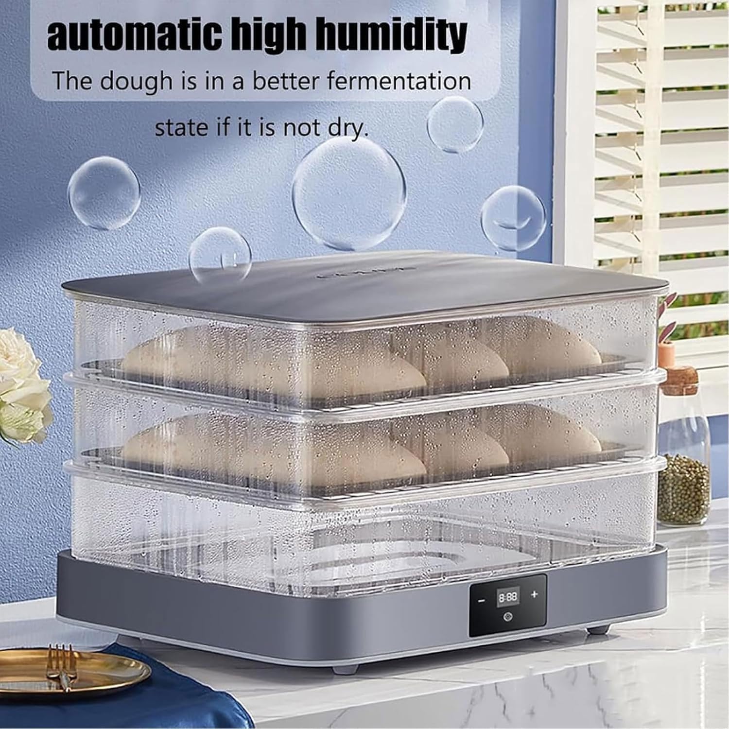40L Electric Bread Proofing Box 2-Layer Food Fermentation Machine with Adjustable 20~50 °C 24 Hours Timing Visual Touch Dough Proofing Machine for Toast,