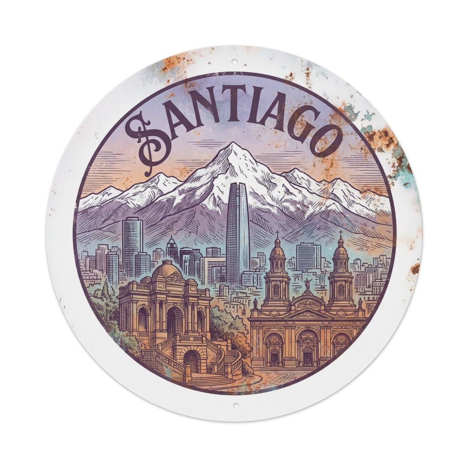 Vintage Travel Chile Santiago Metal Tin Sign