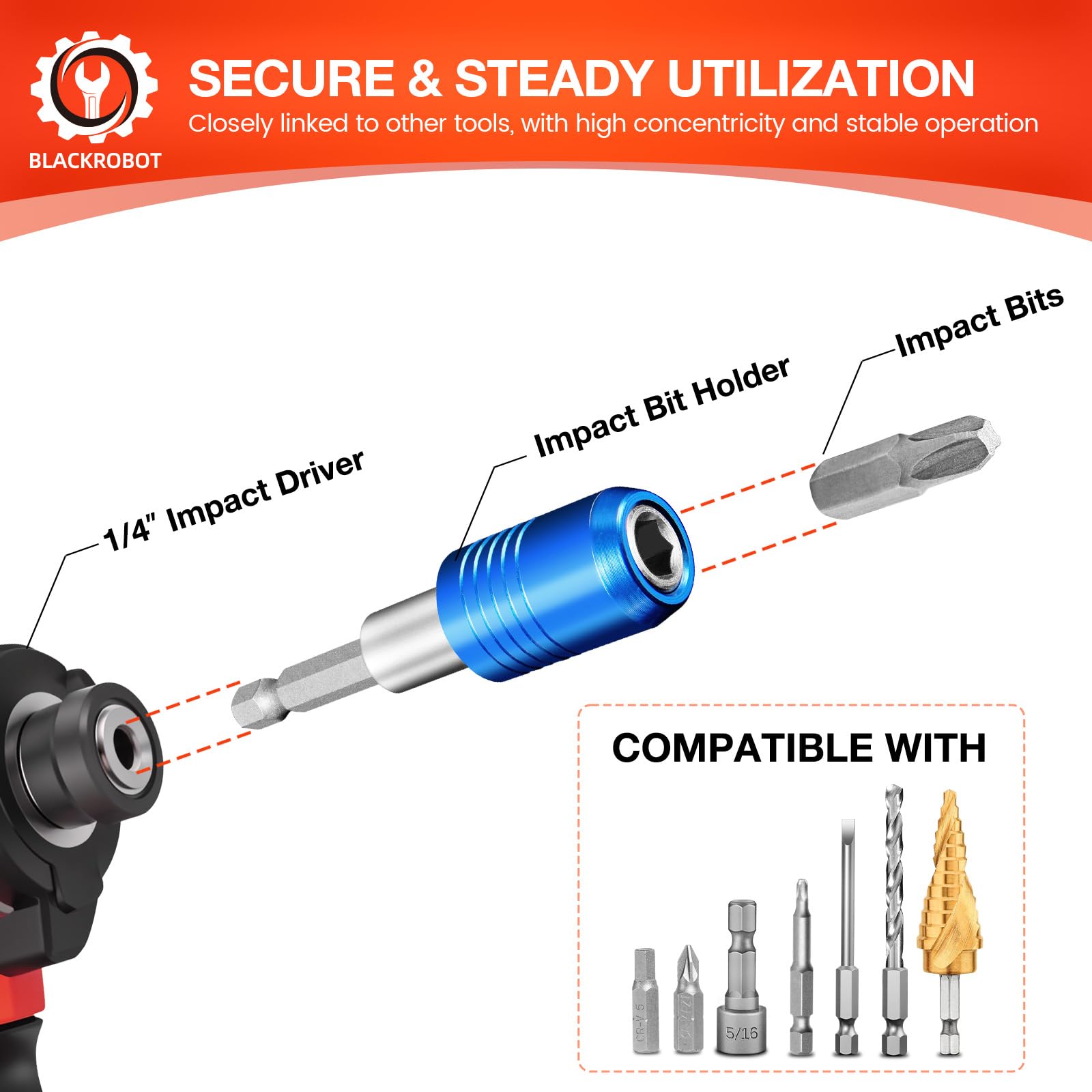 BLACKROBOT Soporte magnético de 3 brocas de impacto de cambio rápido, extensión de broca para unidades hexagonales de 1/4 pulgadas, longitud de 2/4/6 pulgadas, ideal para puntas de destornillador,