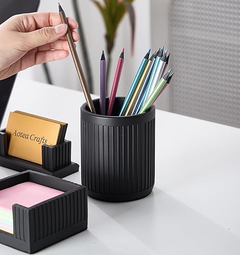 Miniatura 2 de Soporte estético para bolígrafo negro carbón para escritorio, soporte moderno y resistente para lápices negro para escritorio, organizador de vasos