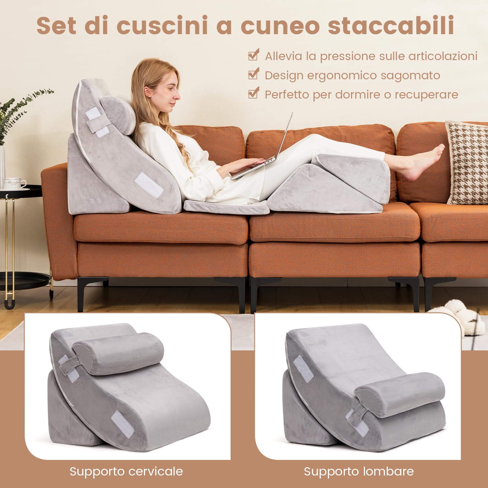 Cuscino Triangolare Per Lettura E Supporto Schiena - Regolabile, Con Tasca, Per Divano E Letto - Foto 2