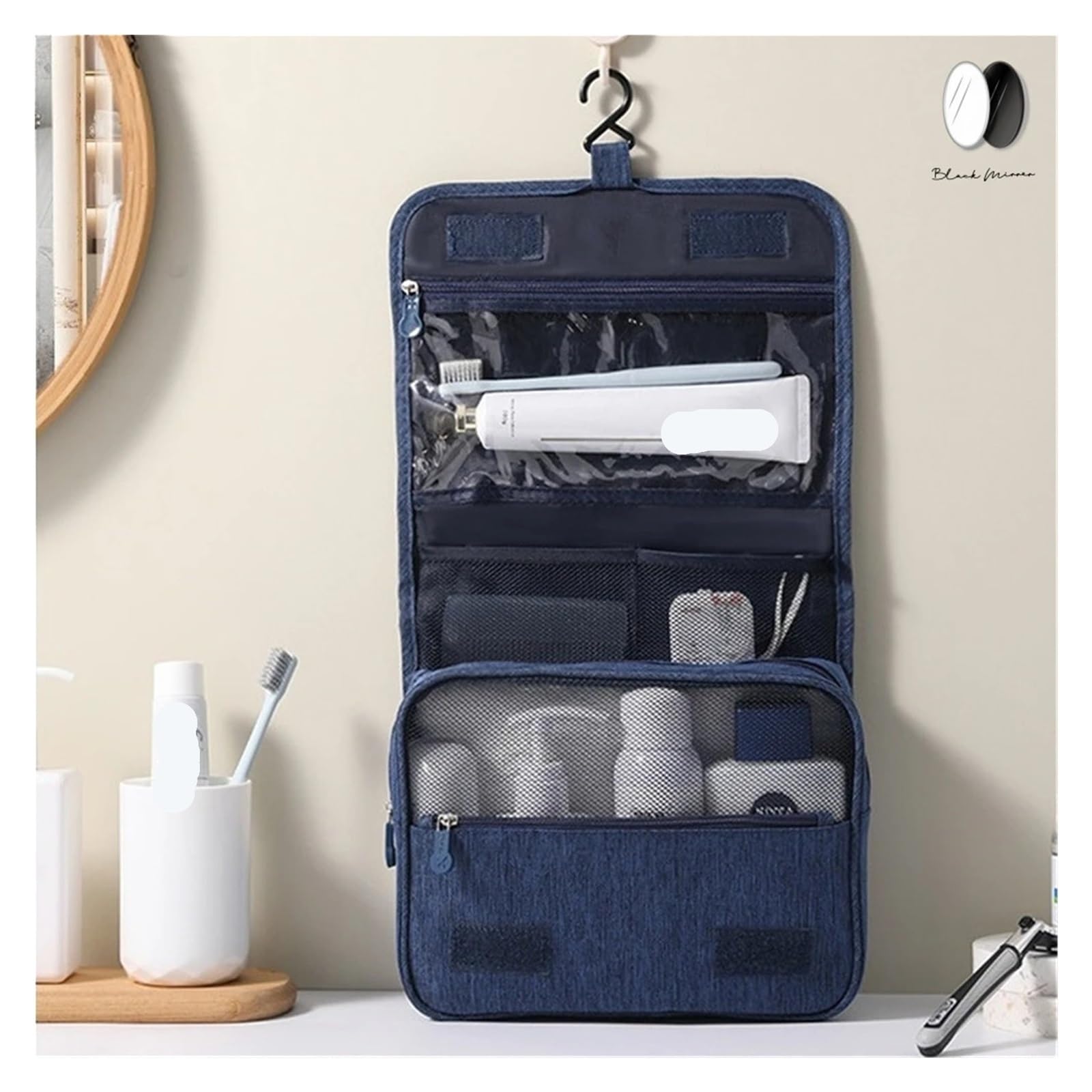 Neceser De Viaje Neceser portátil con gancho colgante impermeable for mujer, bolsa de almacenamiento de cosméticos for baño, estuche de maquillaje de viaje de gran capacidad for hombre Para Viajar(Gre