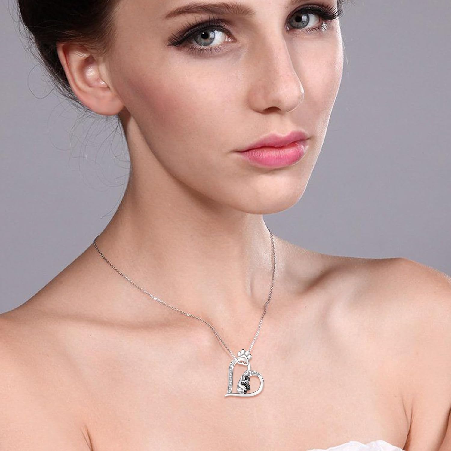 INFUSEU Sterling Silver Heart Dog Necklaces for Women Girls Pet Lover Gifts, 18" Chain - Image 8