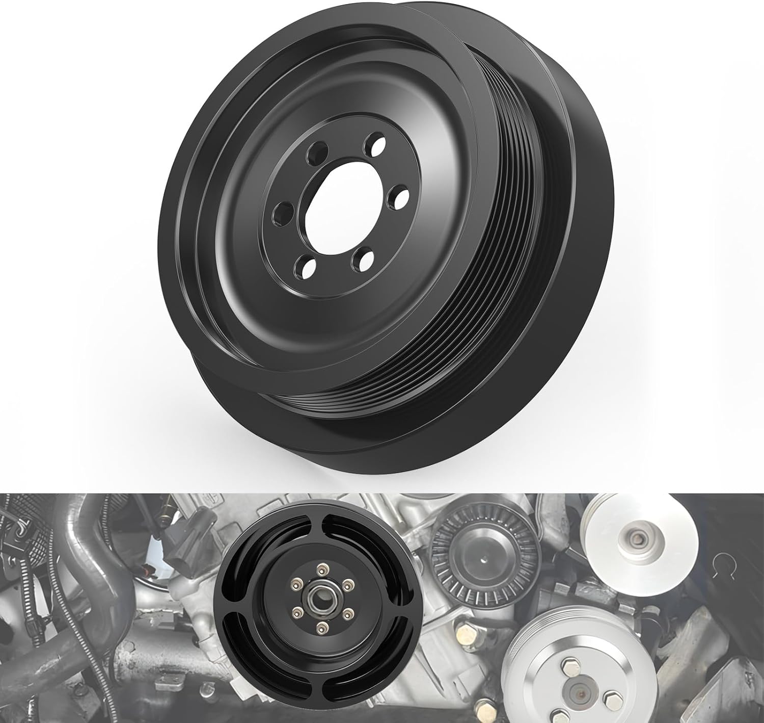 Bevinsee Lightweight Crank Pulley Compatible with E90 E91 E92 E93 E87 E82 135i 335i 1M N54, Replacement for 11227558083, Billet Aluminium Crankshaft Pulley, Only Fit For Automatic Transmission Vehicle