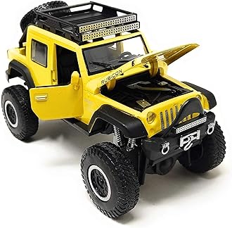 Magicwand 1:32 Scale Die-Cast Metal Rubicon with 3 Openable Doors, Music,Lights,Pull Back Action & Working Shock Absorbers【3 Yrs & Up】【Pack of 1】【Colors as Per Stock】