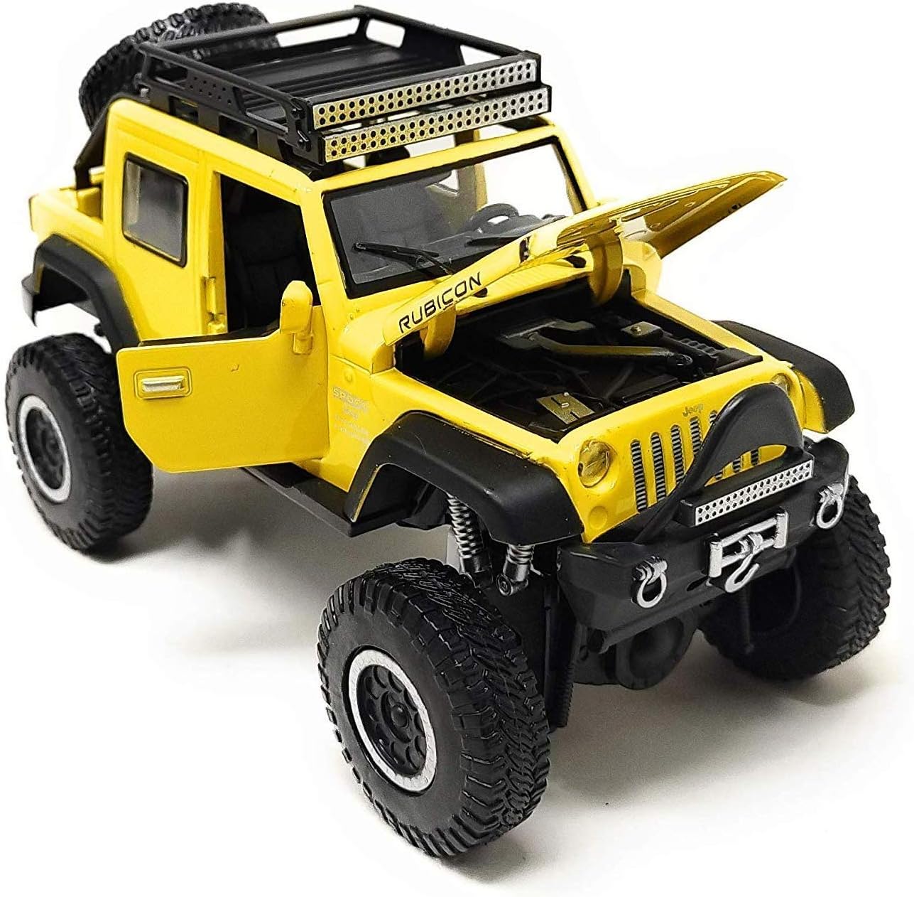 Magicwand 1:32 Scale Die-Cast Metal Rubicon with 3 Openable Doors, Music,Lights,Pull Back Action & Working Shock Absorbers【3 Yrs & Up】【Pack of 1】【Colors as Per Stock】