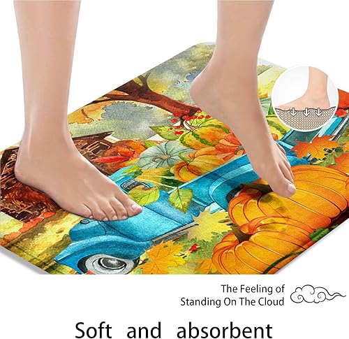 Miniatura 7 de Arttown Juego de baño de paisaje otoñal de acuarela con cortina de ducha y accesorios de alfombras, camión con calabaza de cosecha, cortina de ducha