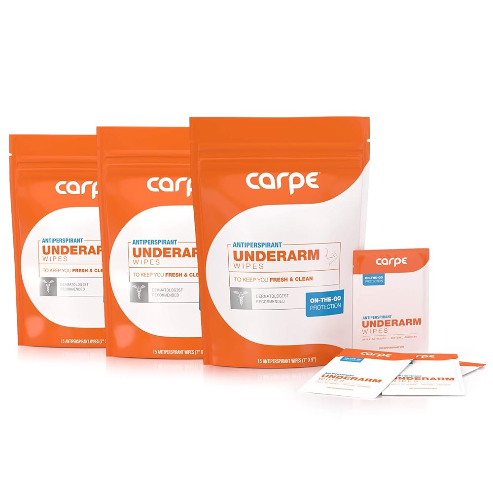 Carpe On-the-Go Antiperspirant Underarm Wipes (Pack of 3 Boxes) for Sweat Blocking, Deodorizing, and Cleansing When You\'re On the Move - 45 Residue Free, Individually Wrapped Wipes