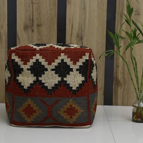 Miniatura 7 de Trade Star Funda tejida a mano para puf kilim, funda decorativa para puf de asiento hecho a mano, funda de puf otomano de lana de yute auténtico