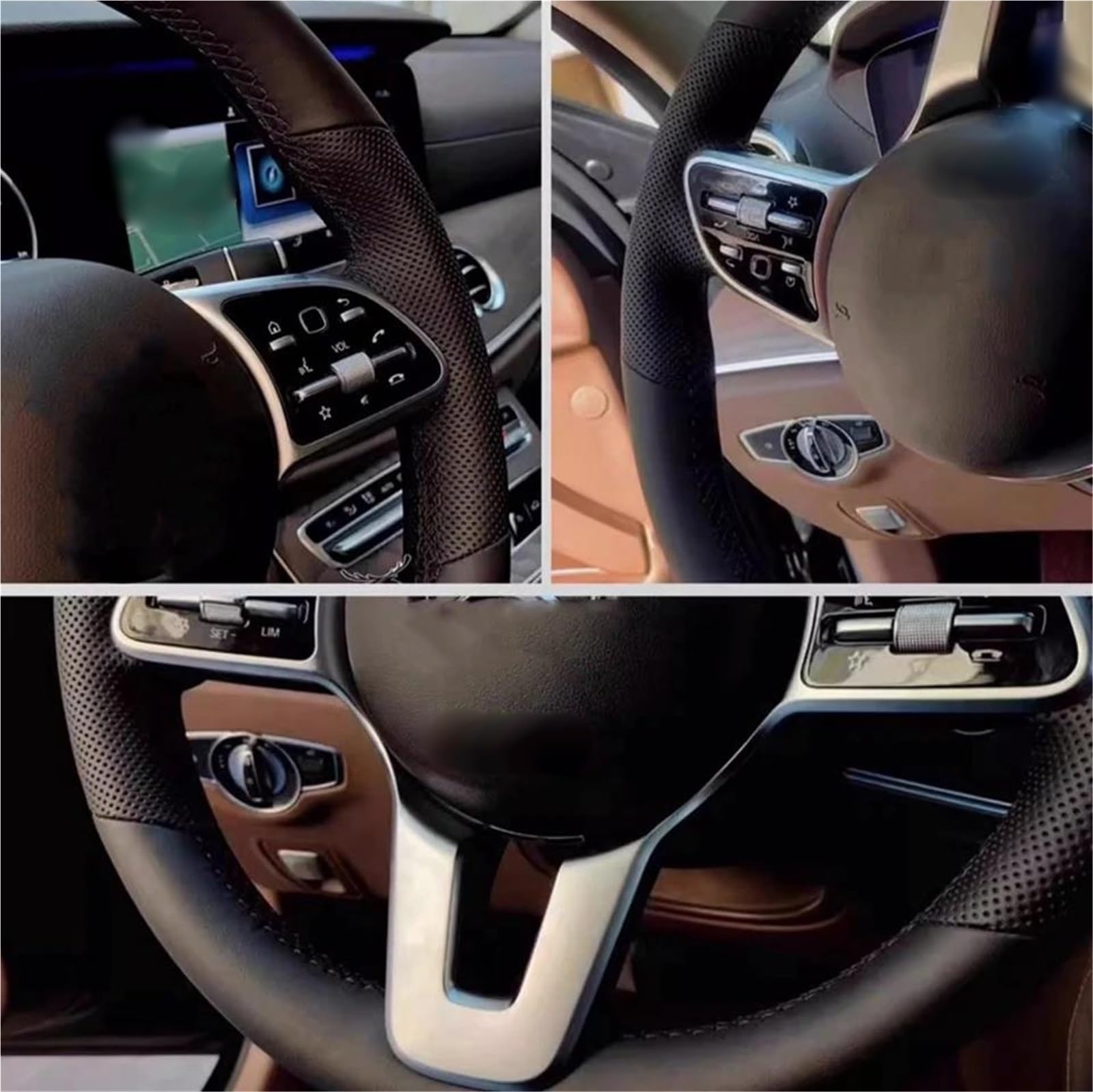 para Hyundai para Elantra 2011-2016 para Avante I30 2012-2016 Cubierta De Cuero Cosida A Mano para Volante Coche(Black Thread1)