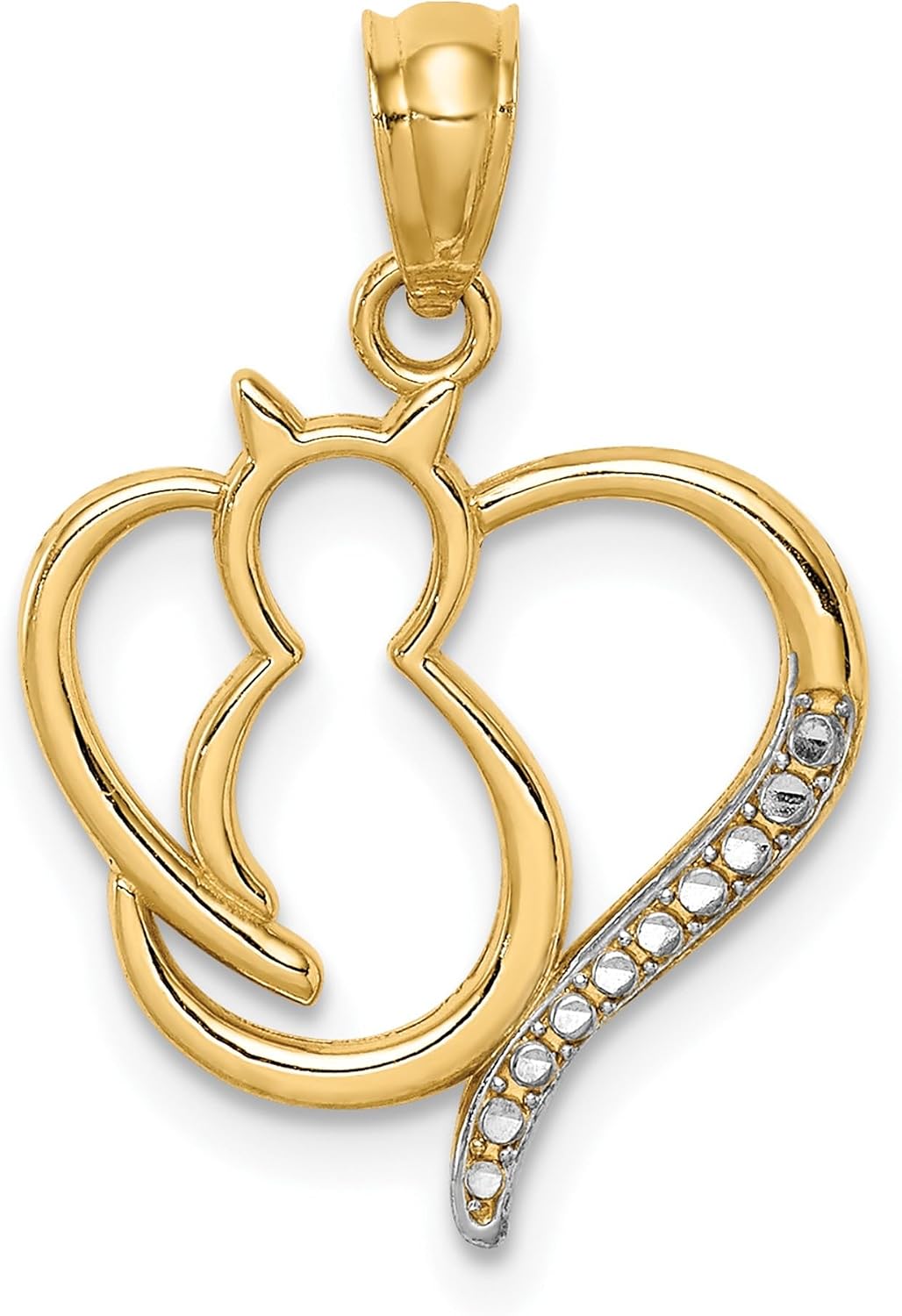 14K イエローゴールド ホワイトキャット ハートネックレス チャームペンダント ラブアニマル ビッグファインジュエリー 女性へのギ