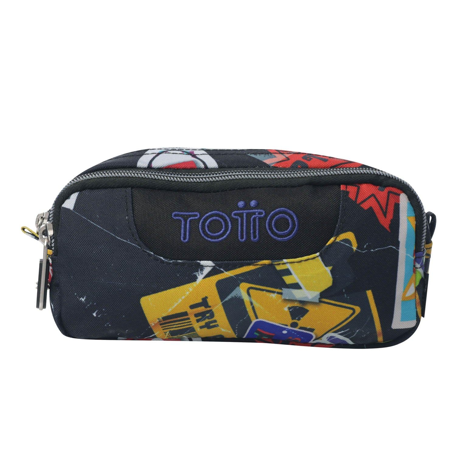 TOTTO - Estuche Escolar Dos Compartimentos, Modelo sobre, Estuche Grande, Dimensiones 20 x 9.5 x 7 cm, Estuche con Cremallera, Compacto y Resistente, Estampado Sticky