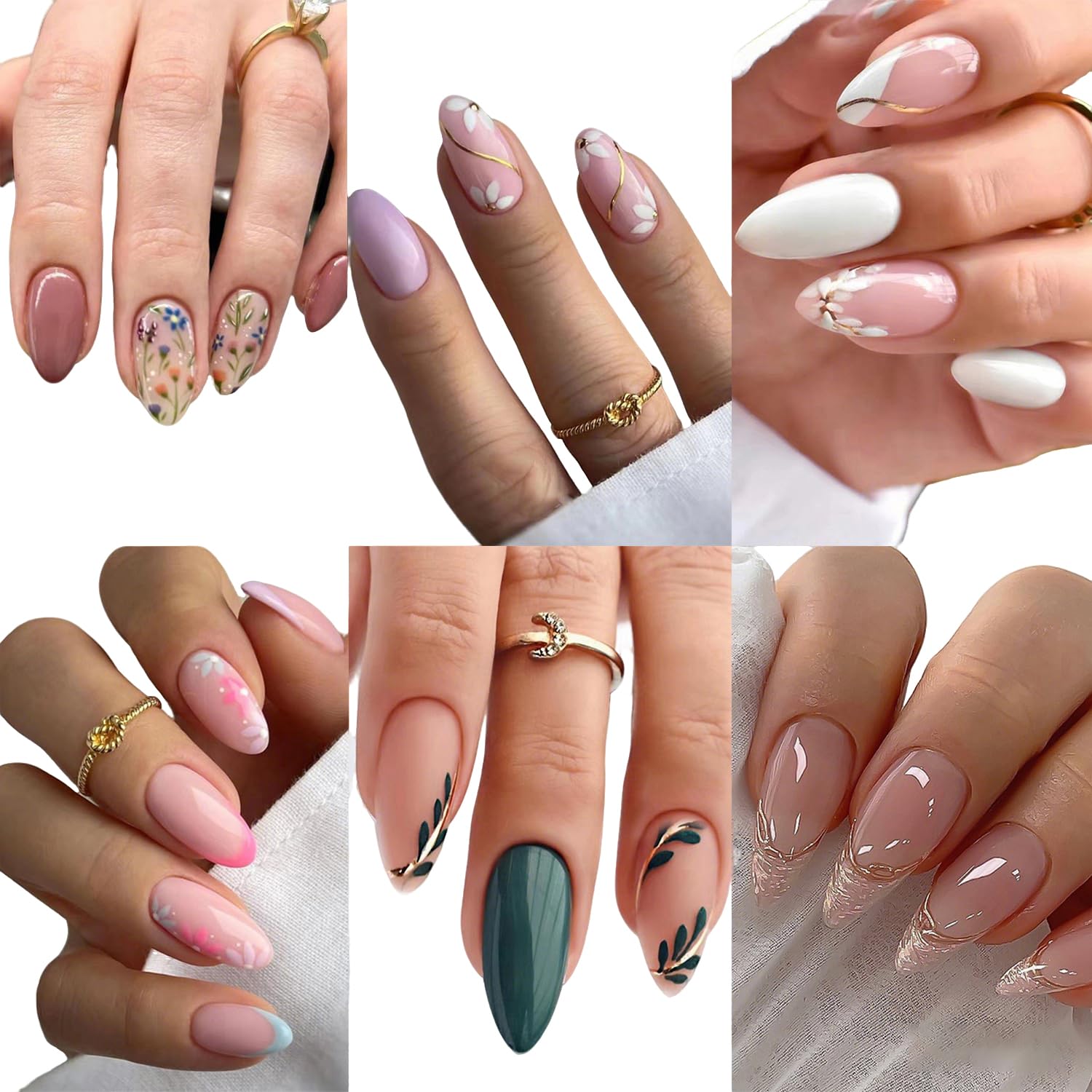 Almond Press on Nails - Floral Design for Women