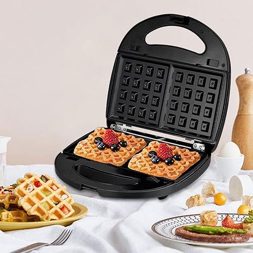 Máquina de gofres de relleno profundo de 800 W, máquina eléctrica antiadherente de 2 rebanadas de gofres belga con placas de cocción de